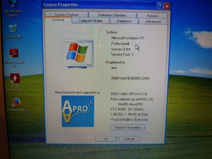 Picture of SONY VAIO VPCW11S1E NETBOOK 40GB SSD ON WINDOWS XP PRO SP3 32BIT